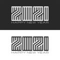 Happy New Year logo 2021 creative monogram number and black and white lines, minimalist style linear emblem, design element for