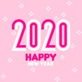Happy New Year 2020 logo design with elegant condensed numbers on pink floral background. Modern vector illustration