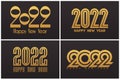 Happy New Year 2022 logo design with elegant golden numbers on dark background. Modern vector illustration for calendar