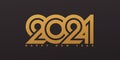 Happy New Year 2021 logo design with elegant golden numbers on dark background. Modern vector illustration