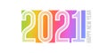 Happy New Year 2021 logo design with white elegant numbers on soft-colored rainbow gradient background. Modern vector illustration