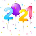 2021 Happy New Year logo text design. Numbers 2021 in the form of flying multicolored helium balloons in childish cartoon style. Royalty Free Stock Photo