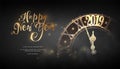 Happy New Year 2019. Low poly wireframe art on blackbackground. Concept for holiday or magic or miracle. Effect Starry sky.