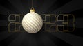 2023 Happy New Year. Luxury greeting card with a white and gold christmas tree ball on the royal black background. Vector Royalty Free Stock Photo