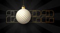 2022 Happy New Year. Luxury greeting card with a white and gold christmas tree ball on the royal black background. Vector Royalty Free Stock Photo