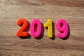 Happy new year 2019, Magnetic Alphabet Letters & Numbers - Plastic Educational Toy Royalty Free Stock Photo