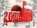 Happy New 2024 Year. Mailbox with letters and number 2024