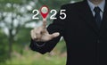 Happy new year 2025 map pointer navigation concept