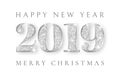 Happy New Year and Marry Christmas 2019, silver numbers design of greeting card, Xmas , Vector illustration