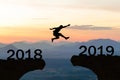 Happy New Year 2019 Men jump over silhouette Royalty Free Stock Photo