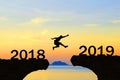 Happy New Year 2019 Men jump over silhouette Royalty Free Stock Photo