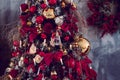 Happy New Year and Merry Christmas background with fir tree branches and toys and garlands. Royalty Free Stock Photo