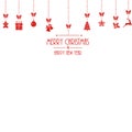 Happy New Year and Merry Christmas banner with hanging red Xmas ornaments. Vector Royalty Free Stock Photo