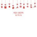 Happy New Year and Merry Christmas banner with hanging red Xmas ornaments. Vector Royalty Free Stock Photo