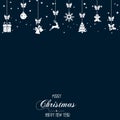 Happy New Year and Merry Christmas banner with hanging red Xmas ornaments. Vector Royalty Free Stock Photo