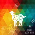 Happy New Year and Merry Christmas design, geometric backdrop. typography composition with lettering. Goat silhouette 2015 Royalty Free Stock Photo