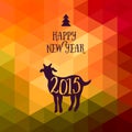 Happy New Year and Merry Christmas design, geometric backdrop. typography composition with lettering. Goat silhouette 2015 Royalty Free Stock Photo