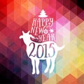 Happy New Year and Merry Christmas design, geometric backdrop. typography composition with lettering. Goat silhouette 2015. Triang Royalty Free Stock Photo