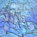 Happy new year and Merry christmas design. Watercolour hand drawn hills, houses, trees, snowflakes Royalty Free Stock Photo