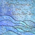 Happy new year and Merry christmas design. Watercolour hand drawn hills, snowflakes on purple blue teal background Royalty Free Stock Photo
