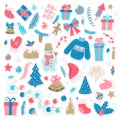 Happy New Year and Merry Christmas doodle set. Collection of xmas elements for design holiday greeting cards and invitations of Royalty Free Stock Photo