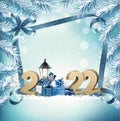 2022 Happy New Year and Merry Christmas holiday background and gift boxes Royalty Free Stock Photo