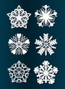 Happy New Year, Merry Christmas, Laser Cut. Set of Christmas decorations. Isolated openwork toy objects, snowflakes.