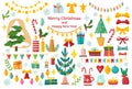 New Year and Christmas illustration with lovely cozy decorations and decor,