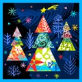 Happy New Year, Merry Christmas, Noel colorful greeting banner. Christmas tree branches decoration ball snowflakes frost