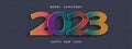Happy new year and Merry Christmas2023 Number paper cut text on grey background.Design with 2023 colour trend for greeting card