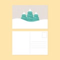 Happy new year and merry christmas postcard flat design