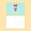 Happy new year and merry christmas postcard flat design