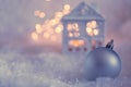 Greeting card Happy New Year and Merry Christmas.Beautiful blurred blue background of winter decoration for the holiday.Soft focus Royalty Free Stock Photo