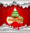 Happy New Year and Merry Christmas 2019 on Red background and house with snow Royalty Free Stock Photo