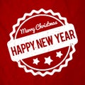 Happy New Year Merry Christmas rubber stamp award vector white on a crumpled paper red background Royalty Free Stock Photo