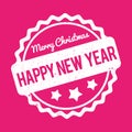 Happy New Year Merry Christmas rubber stamp award vector white on a pink background.