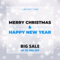 Happy new year 2021 & merry christmas sale promotion banner template. Snowfall on a white winter christmas vector background. Royalty Free Stock Photo