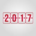 Happy New Year 2017 and Merry Christmas Scoreboard red vector symbol