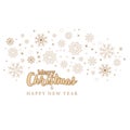 Happy New Year and Merry Christmas. A template with a snowflake and snow for a holiday card, banner, poster or invitation. A Royalty Free Stock Photo