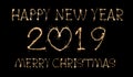 Happy New Year 2019 merry christmas text handmade written sparkles fireworks with Colorful fireworks Royalty Free Stock Photo