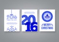 Happy new year 2016 and Merry Christmas vector Blue modern brochure design template with numbers. Set of Postcard Royalty Free Stock Photo
