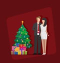 Happy new year and merry Christmas. Vector flat illustration. man and woman. Sympathy, love, friendship, relationship, smile Royalty Free Stock Photo