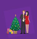 Happy new year and merry Christmas. Vector flat illustration. man and woman. Sympathy, love, friendship, relationship, smile Royalty Free Stock Photo