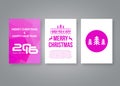 Happy new year 2016 and Merry Christmas vector pink modern brochure design template with numbers. Set of Postcard Royalty Free Stock Photo