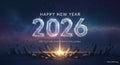 Happy new year 2026 message with abstract crystalline numbers and bright light burst Royalty Free Stock Photo