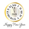Happy new year 2019 metallic clock graphic Royalty Free Stock Photo