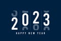 Happy New Year 2023. Minimalistic card with changing numbers for 2023. New Year and Merry Christmas web banner design. Vector