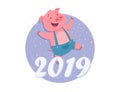 Happy New Year 2019 - modern cartoon character illustration