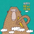 Happy New Year monkey with banana Royalty Free Stock Photo