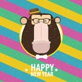 Happy New Year with monkey in varicolored frame